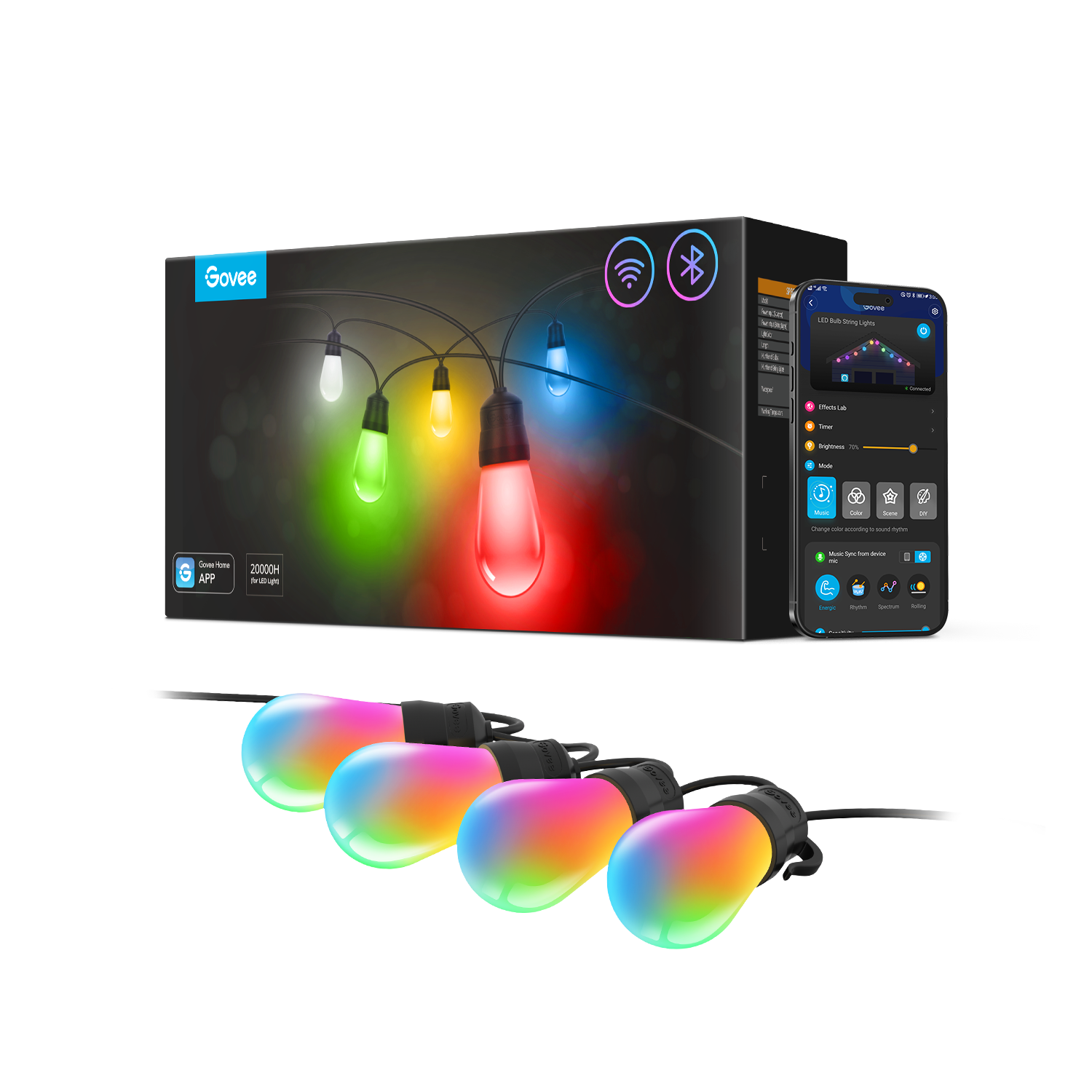 Refurbished Govee RGBIC Warm White Wi-Fi & Bluetooth Smart Outdoor String Lights