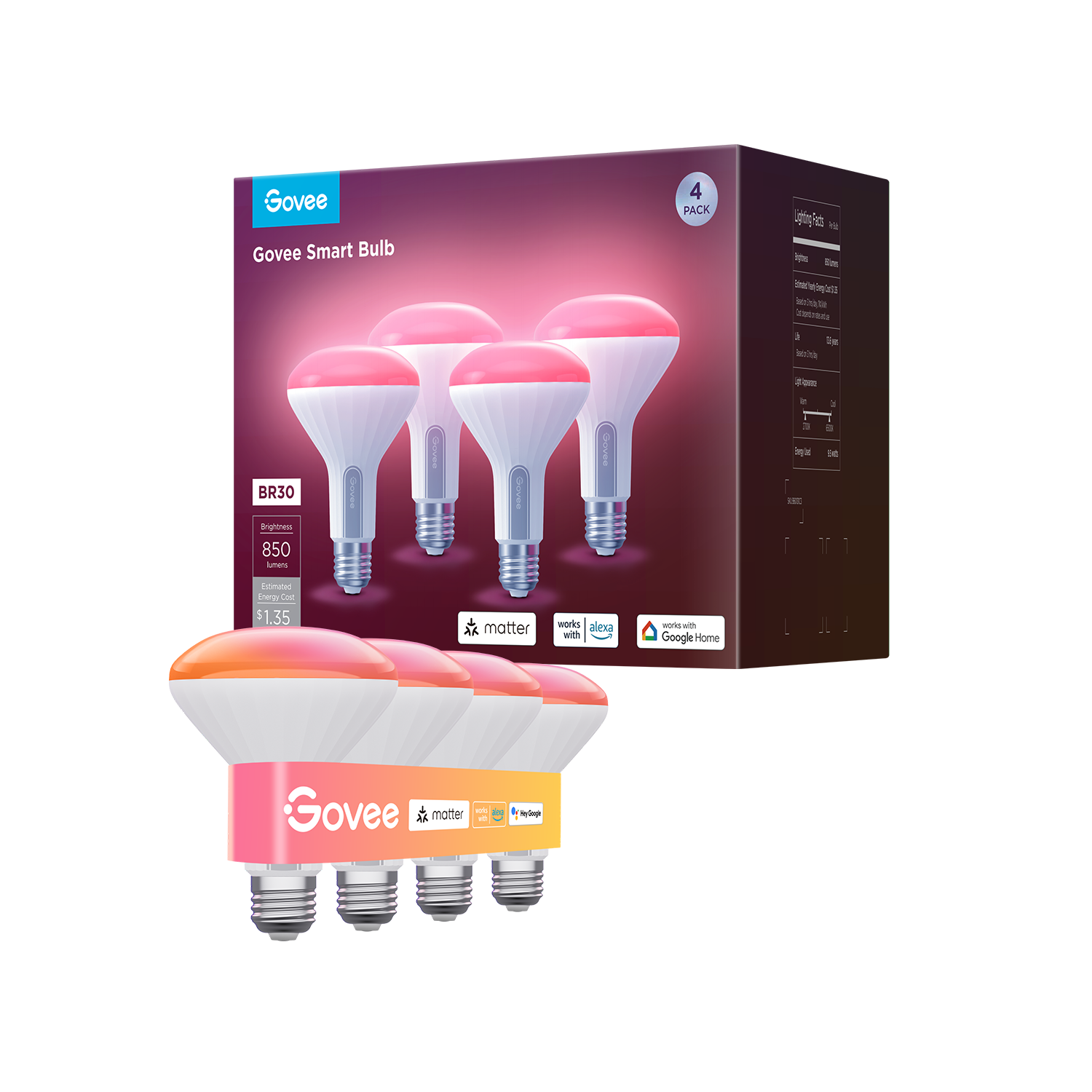 Govee BR30 Smart Colored Light Bulbs E26 850lm